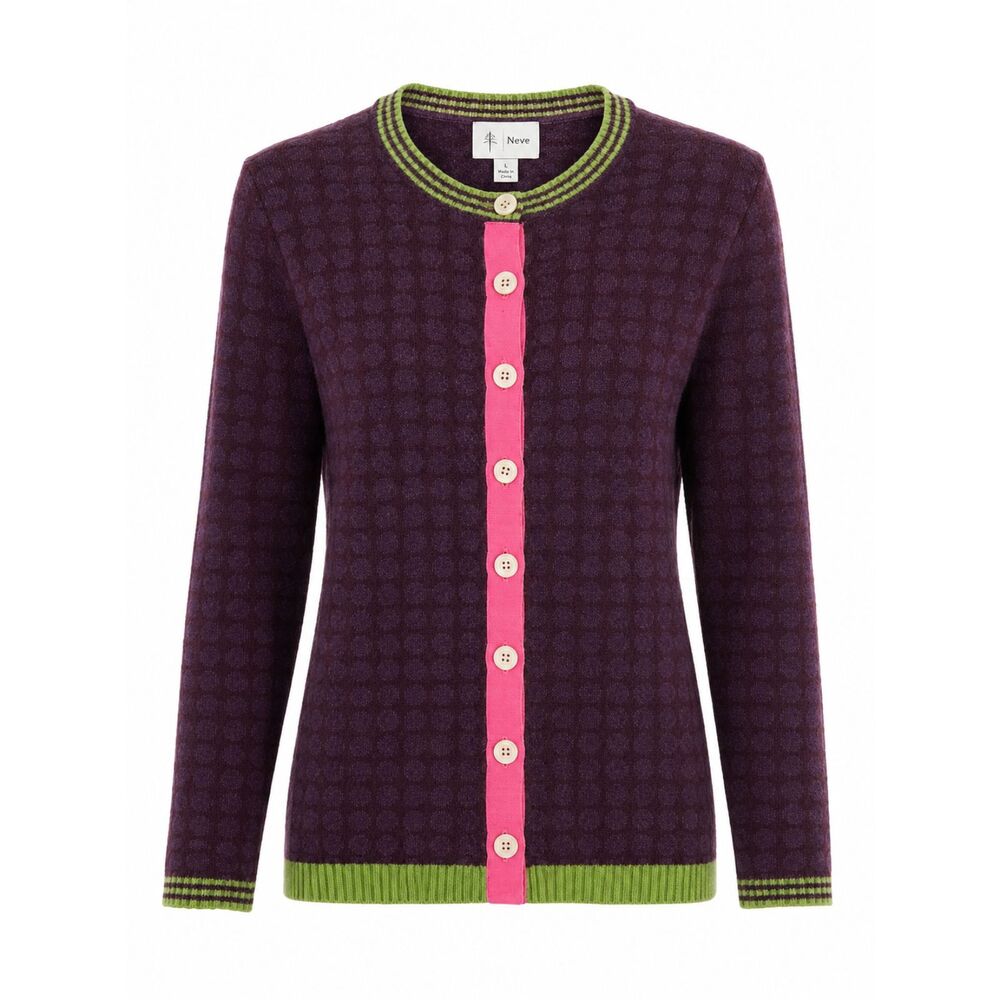 Neve Lambs Wool Blend Cardigan Sweater Women's Large Purple  Button Front